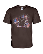 Pig flag fireworks pig lovers V-Neck T-Shirt tile