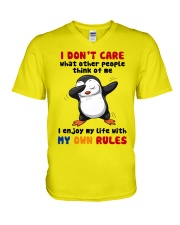 Penguin my own rules gift for penguin lover V-Neck T-Shirt tile