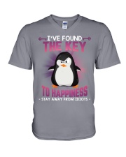 Penguin stay away idiots penguin lovers V-Neck T-Shirt tile