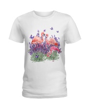 Flamingo and Gorgeous Purple flower-flamingo lover Ladies T-Shirt tile