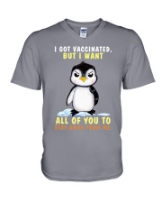 Penguin stay away penguin lovers V-Neck T-Shirt tile