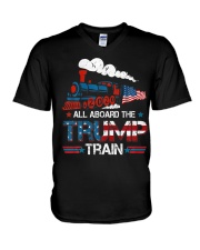 All Aboard The Trump Train 2020 American Flag V-Neck T-Shirt thumbnail
