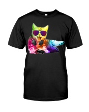 Neon DJ Cat Electro Music EDM Rave Premium Fit Mens Tee front