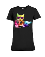 Neon DJ Cat Electro Music EDM Rave Premium Fit Ladies Tee thumbnail