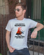 Chicken I am currently unsupervised I know it frea Classic T-Shirt lifestyle-mens-crewneck-front-2