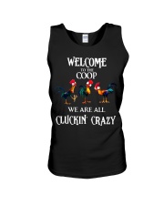 Welcome to the coop we are all cluckin crazy Unisex Tank thumbnail