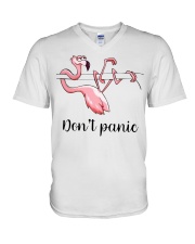Flamingo don't panic V-Neck T-Shirt thumbnail