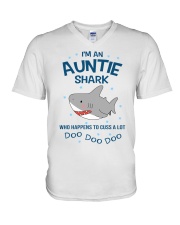 I'm an auntie shark who happens to cuss a lot V-Neck T-Shirt thumbnail