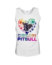 My heart is held by the paws of a pitbull Unisex Tank thumbnail