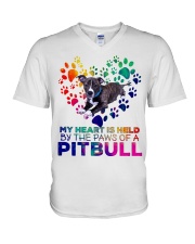 My heart is held by the paws of a pitbull V-Neck T-Shirt thumbnail