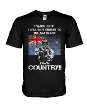 Fuck off I will not submit to islam in my own coun V-Neck T-Shirt thumbnail