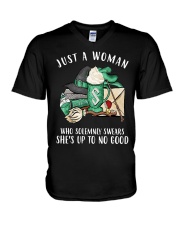 Just a woman who solemnly swears V-Neck T-Shirt thumbnail