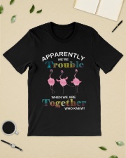 Flamingo apparently we are trouble when we are tog Premium Fit Mens Tee lifestyle-mens-crewneck-front-19