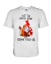 Chicken put the coffee down and come feed V-Neck T-Shirt thumbnail