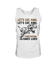 T-rex let eat kids punctuation saves lives Unisex Tank thumbnail