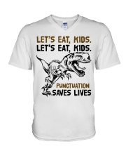 T-rex let eat kids punctuation saves lives V-Neck T-Shirt thumbnail
