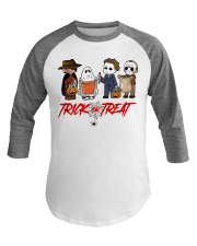 Horror Characters Trick Or Treat Baseball Tee tile