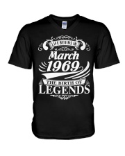 LIFE BEGINS IN MARCH 1969 V-Neck T-Shirt thumbnail