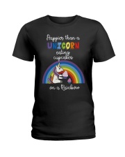 Happier Than A Unicorn Eating Cupcakes - Rainbow Ladies T-Shirt thumbnail