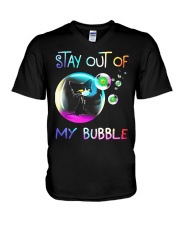 black cat stay out of my bubble V-Neck T-Shirt tile