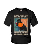 black cat read books Youth T-Shirt tile