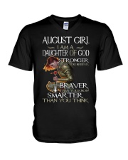 August Girl Daughter Of God Stronger V-Neck T-Shirt tile