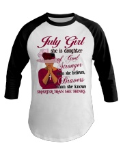 July Girl God Stronger Baseball Tee tile