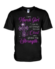 March Girl Christ Strength V-Neck T-Shirt tile