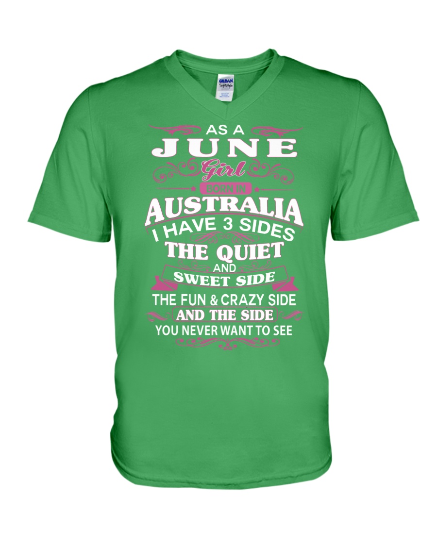 AS A JUNE GIRL BORN IN AUSTRALIA V-Neck T-Shirt