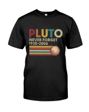 Pluto Never Forget Funny Science Geek T-shirt Premium Fit Mens Tee front