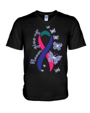 thyroid-cancer-teal-blue-pink-never V-Neck T-Shirt thumbnail