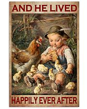 And He Lived Happily Ever After Poster - Boy And Chickens Vintage Retro Art Picture - Wall Art Decor-No Frame Full Size 11''x17'' 16''x24'' 24''x36'' 11x17 Poster front