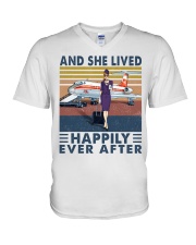 And She Lived Happily Ever After Shirt - Shirt For Flight Attendants - Flight Attendant Vintage Art Shirt - Size S To 6XL V-Neck T-Shirt tile