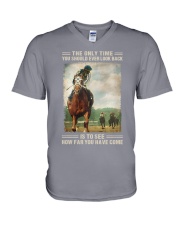The Only Time You Should Ever Look Back Is To See How Far You've Come Racing Horse Shirt Birthday Christmas Gift V-Neck T-Shirt tile