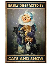 Easily Distracted By Cats And Snow Poster - Little Girl Hugging Cat In Snow Vintage Art 11x17 Poster front