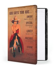 God Says You Are Unique Special Lovely Precious Strong Chosen Notebook - Notebook For Cowgirls - Cowgirl Vintage Art Large - Leather Notebook front