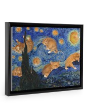 CAT STARRY NIGHT POSTER Floating Framed Canvas Prints Black tile