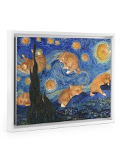 CAT STARRY NIGHT POSTER Floating Framed Canvas Prints White tile