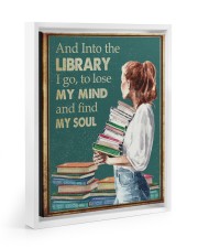 AND INTO THE LIBRARY I GO Floating Framed Canvas Prints White tile