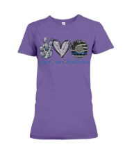 PEACE LOVE BACK THE BLUE Premium Fit Ladies Tee tile