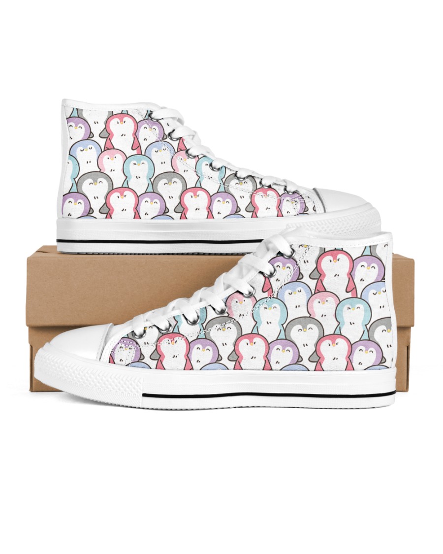 colorful penguins Women's High Top White Shoes