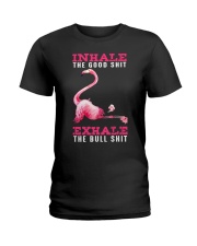 flamingo yoga inhale Ladies T-Shirt tile