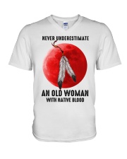 Never Underestimate An Old Woman With Native Blood V-Neck T-Shirt tile