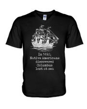 In 1942 Native American Discovered Columbus Lost At Sea V-Neck T-Shirt tile