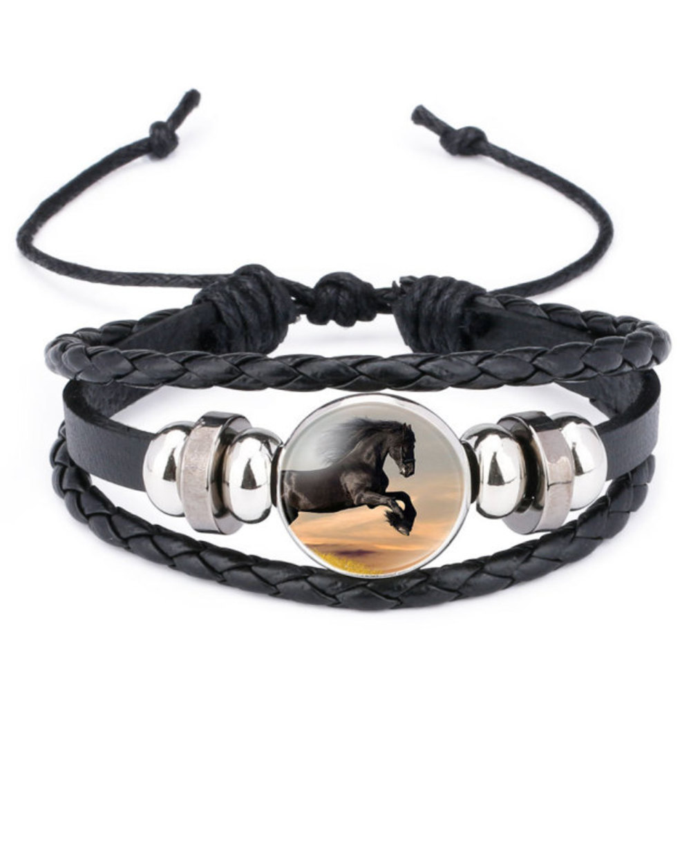 New Style Multi-Color Leather Cartoon Horse Pattern Handmade Beaded Woven Bracelet Purple Multilayer Horse Bracelet template