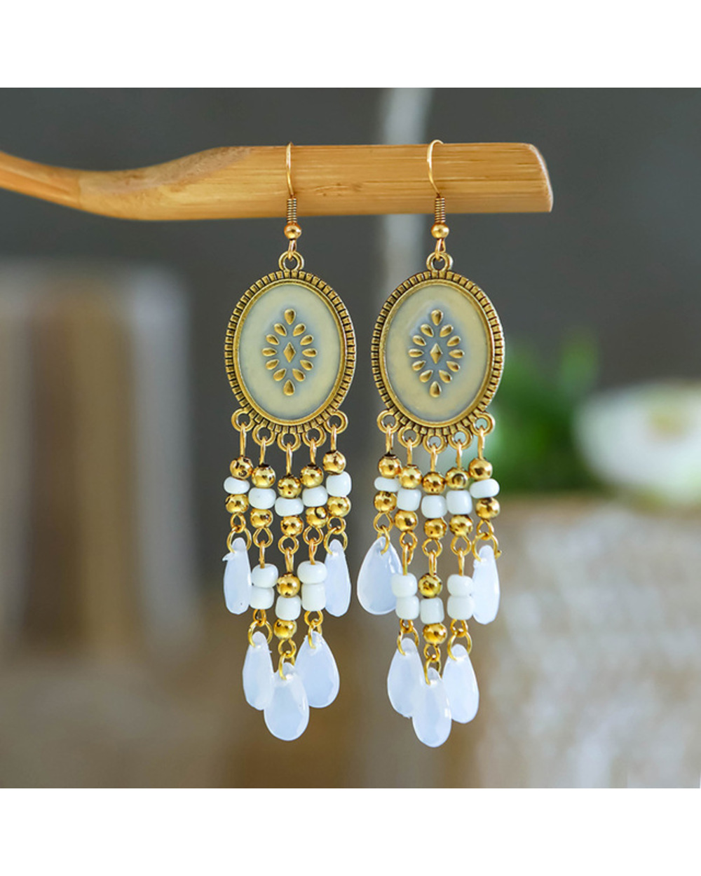 Antique Gold Plated Long Water Drop Tassel Earrings WCS template