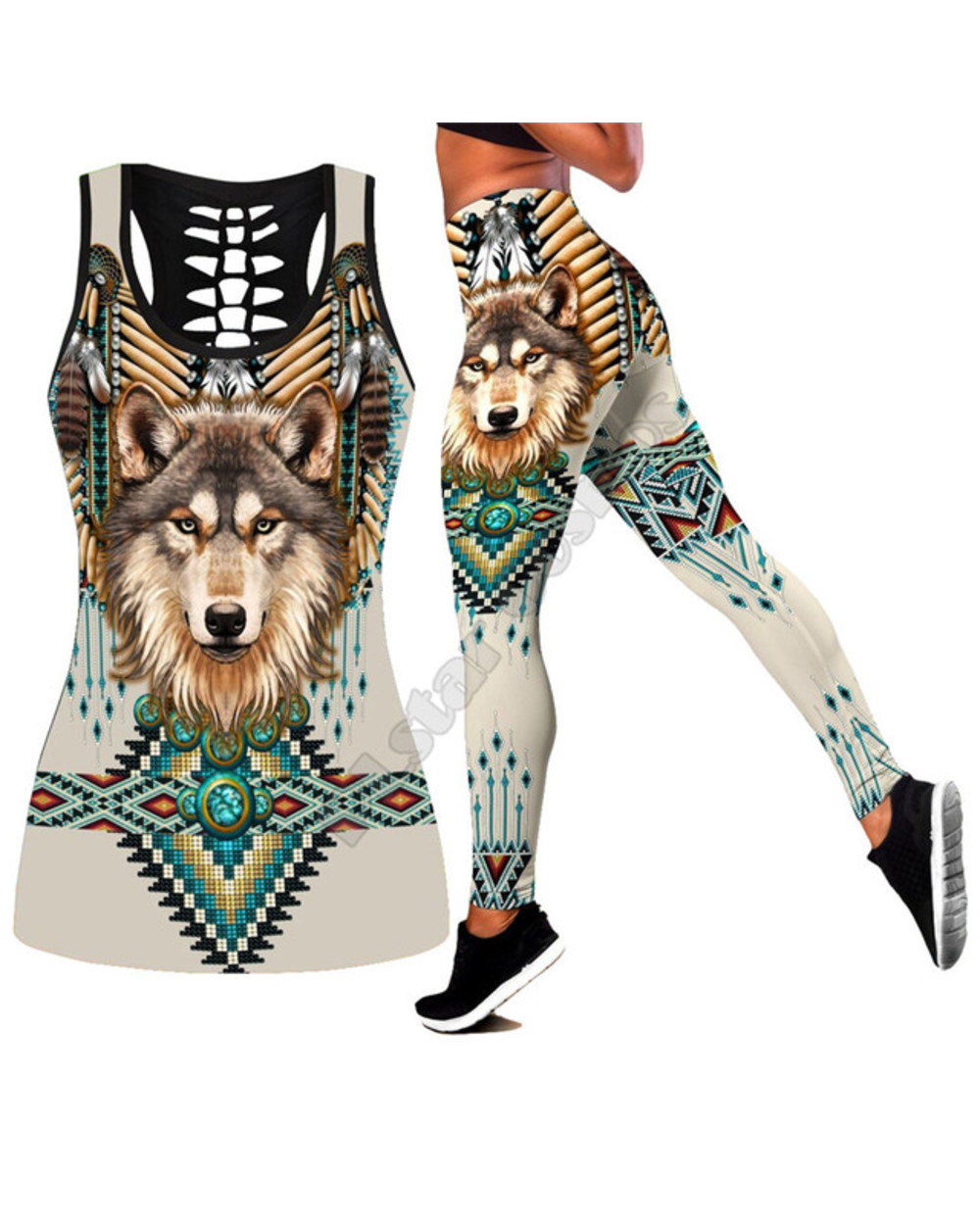 Native Wolf Combo 3D All Over Printed Legging Tank top Suit sexy Yoga Fitness Soft Legging template