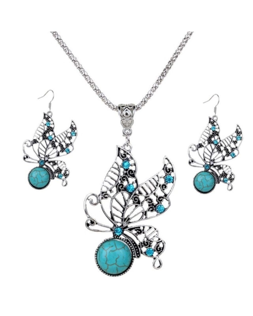 Jewelry Set Retro Crystal Butterfly Earrings Pendant Necklace for Native American Woman template