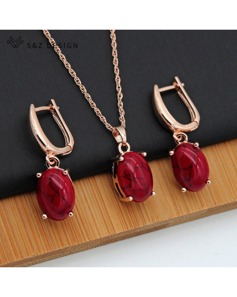 Fine Turquoise Oval Egg Shape Rose Gold Earrings Jewelry Set For Women Temperament Wedding Fashion Jewelry template