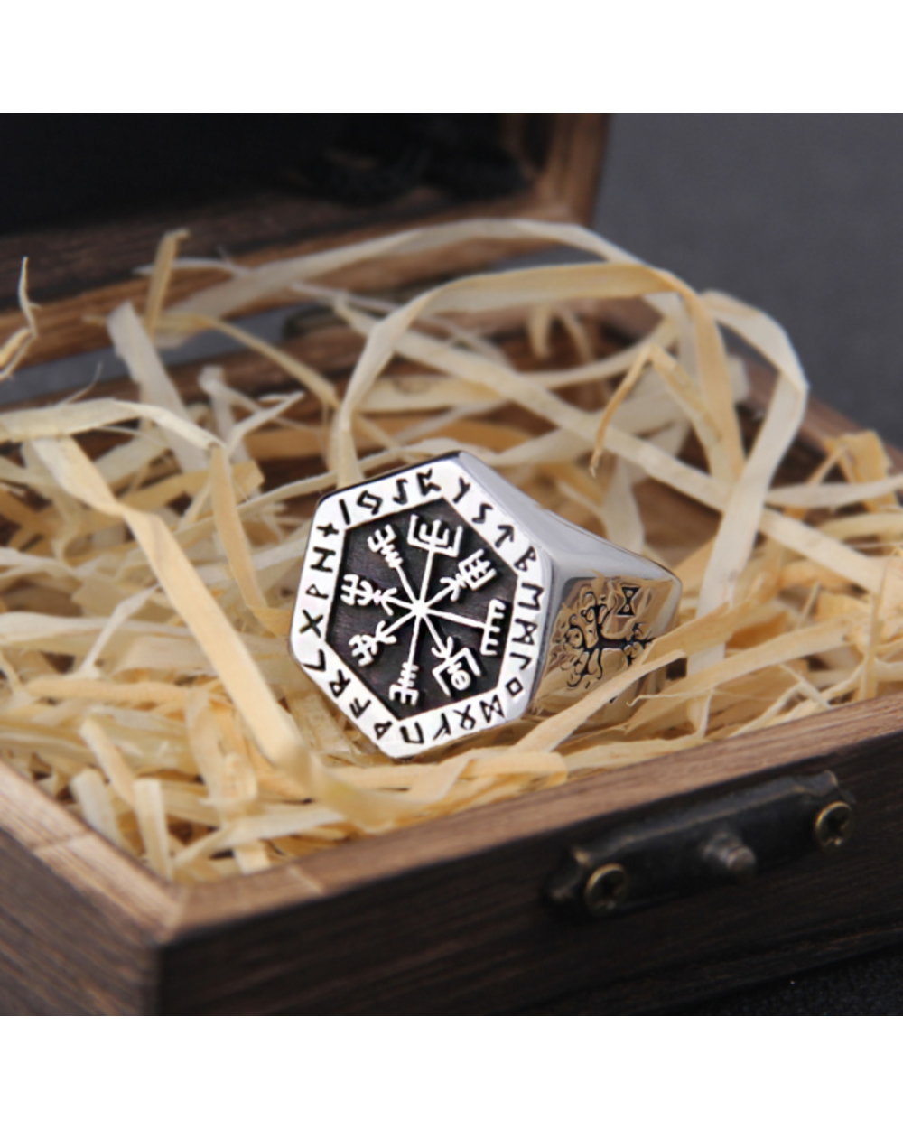 Viking Compass Runic Statement Rings Men Vintage Color Nordic Viking Totem Odin Men Rings Jewelry template